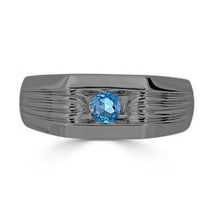 Men's Blue Topaz Stone Ring - Solitaire Topaz Men's Ring In Black Gold