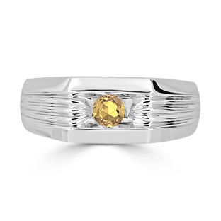 Men's Citrine Stone Ring - Solitaire Citrine Men's Ring In White Gold