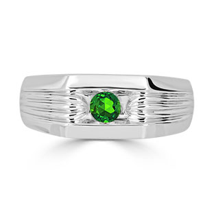 Men's Emerald Stone Ring - Solitaire Emerald Men's Ring In White Gold
