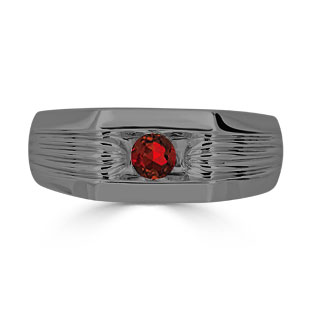 Men's Garnet Stone Ring - Solitaire Garnet Men's Ring In Black Gold