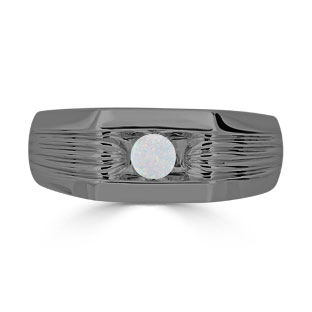 Men's Opal Stone Ring - Solitaire Opal Men's Ring In Black Gold