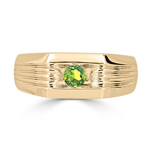 Men's Peridot Stone Ring - Solitaire Peridot Men's Ring In Yellow Gold
