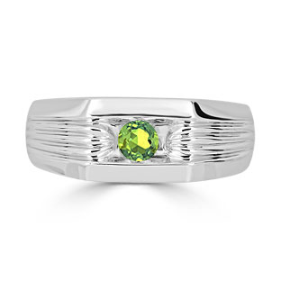 Men's Peridot Stone Ring - Solitaire Peridot Men's Ring In White Gold