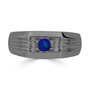 Men's Sapphire Stone Ring - Solitaire Sapphire Men's Ring In Black Gold