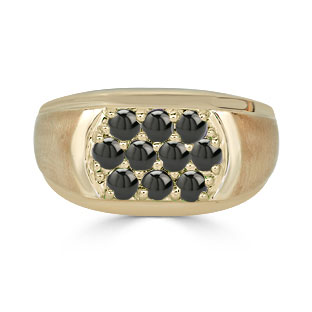 Onyx Men's Ring - Men's 10 Stone Black Onyx Ring In Yellow Gold