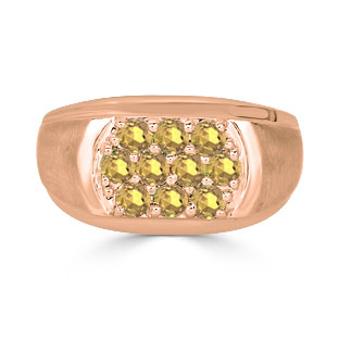 Citrine Men's Ring - Men's 10 Stone Citrine Ring In Rose Gold