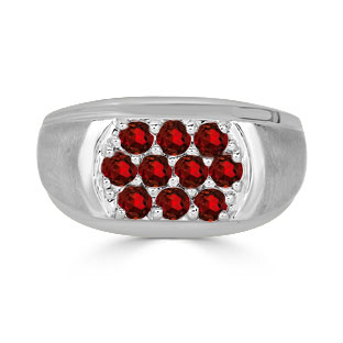 Garnet Men's Ring - Men's 10 Stone Garnet Ring In White Gold