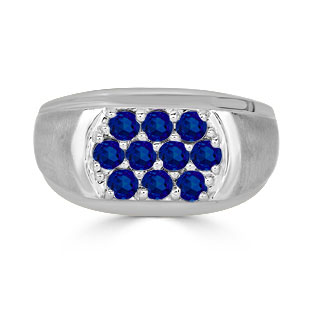 Sapphire Men's Ring - Men's 10 Stone Sapphire Ring In White Gold