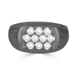 White Topaz Men's Ring - Men's 10 Stone White Topaz Ring In Black Gold