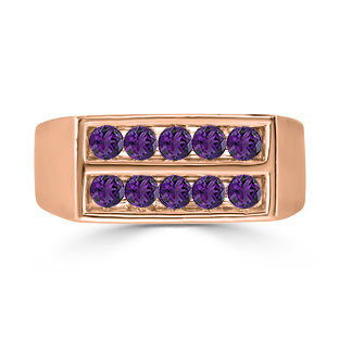 Mens Amethyst Stone Ring - 10 Stone Amethyst Men's Ring In Rose Gold