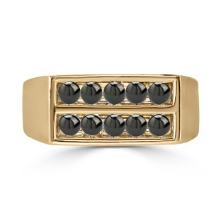 Mens Black Onyx Stone Ring - 10 Stone Onyx Men's Ring In Yellow Gold