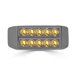 Mens Citrine Stone Ring - 10 Stone Citrine Men's Ring In Black Gold