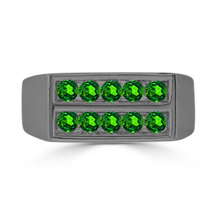 Mens Emerald Stone Ring - 10 Stone Emerald Men's Ring In Black Gold