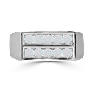 Mens Opal Stone Ring - 10 Stone Opal Men's Ring In White Gold