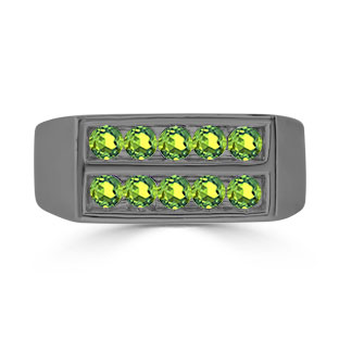 Mens Peridot Stone Ring - 10 Stone Peridot Men's Ring In Black Gold