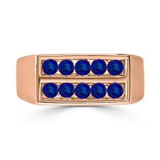 Mens Sapphire Stone Ring - 10 Stone Sapphire Men's Ring In Rose Gold