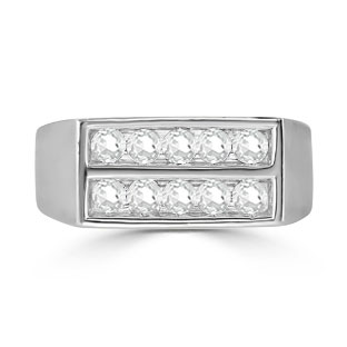 Mens CZ Stone Ring - 10 Stone CZ Men's Ring In White Gold