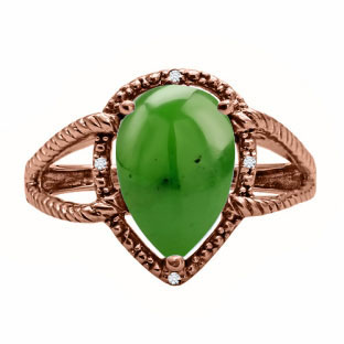 Diamond Pear Shaped Jade Gemstone Rose Gold Ring By Gemologica