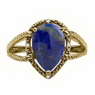 Diamond Pear Shaped Lapis Gemstone Yellow Gold Ring By Gemologica