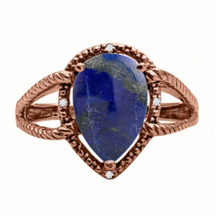 Diamond Pear Shaped Lapis Gemstone Rose Gold Ring By Gemologica