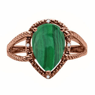 Diamond Pear Shaped Malachite Gemstone Rose Gold Ring By Gemologica
