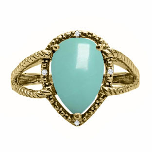 Diamond Pear Shaped Turquoise Gemstone Yellow Gold Ring By Gemologica