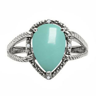 Diamond Pear Shaped Turquoise Gemstone White Gold Ring By Gemologica