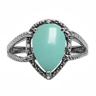 Diamond Pear Shaped Turquoise Gemstone Black Gold Ring By Gemologica