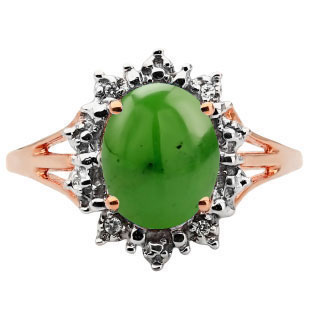 Diamond Oval Jade Gemstone Rose Gold Starburst Ring by Gemologica