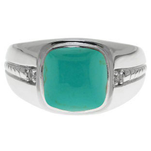 Cushion-Cut Turquoise Gemstone Diamond Men's Ring In Silver By Gemologica