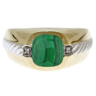 Men's Malachite Diamond Accent Ring In Two Tone Gold By Gemologica