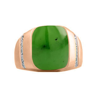 Rectangular Jade and Diamond Men's Rose Gold Ring By Gemologica