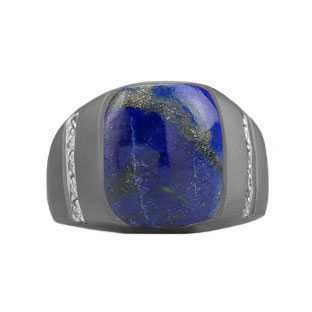 Rectangular Lapis and Diamond Men's Black Gold Ring By Gemologica