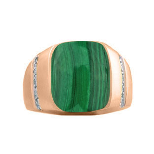 Rectangular Malachite and Diamond Men's Rose Gold Ring By Gemologica
