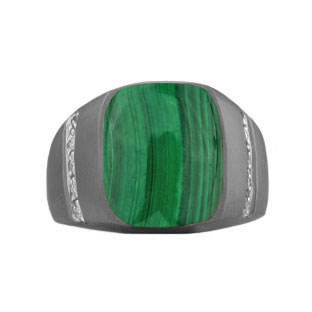 Rectangular Malachite and Diamond Men's Black Gold Ring By Gemologica