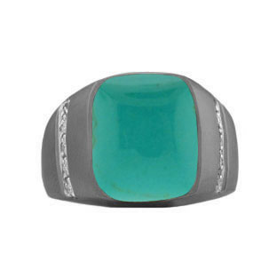 Rectangular Turquoise and Diamond Men's Black Gold Ring By Gemologica
