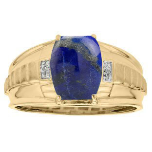 Cushion Cut Lapis Gemstone Diamond Men's Ring In Yellow Gold By Gemologica