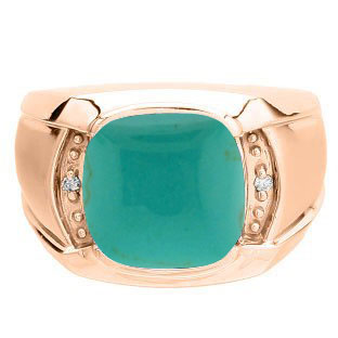 Big Men's Diamond Cushion Cut Turquoise Rose Gold Ring By Gemologica