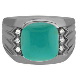 Large Men's Cushion Cut Turquoise Diamond Black Gold Ring by Gemologica
