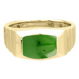 Barrel-Cut Jade Stone Ring For Men In Yellow Gold By Gemologica