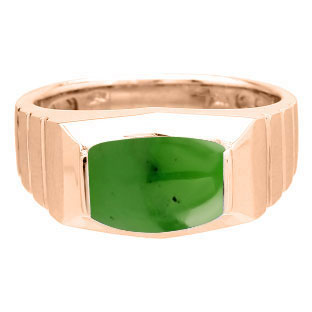 Barrel-Cut Jade Stone Ring For Men In Rose Gold By Gemologica