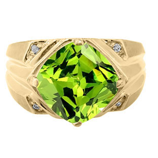 Large Diamond and Gold Men's Antique Cushion Cut Peridot Ring