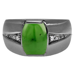 Custom Made Men's Barrel Cut Jade Diamond Ring In Black Gold by Gemologica