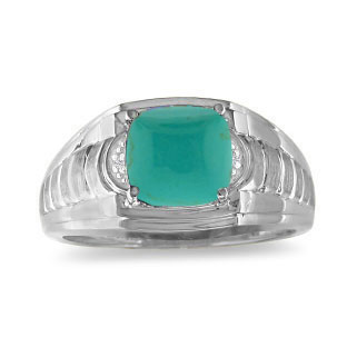 Cushion Cut Turquoise & Diamond Men's White Gold Ring By Gemologica