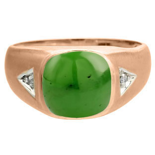Antique Cushion Jade Gemstone Diamond Mens Rose Gold Ring By Gemologica