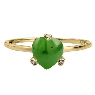 Simple Heart Shaped Jade Diamond Yellow Gold Ring by Gemologica