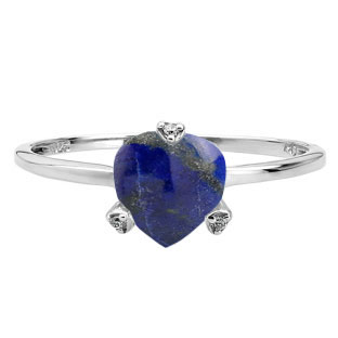 Simple Heart Shaped Lapis Diamond Silver Ring by Gemologica