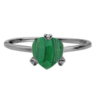 Simple Heart Shaped Malachite Diamond Black Gold Ring by Gemologica