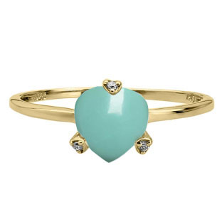 Simple Heart Shaped Turquoise Diamond Yellow Gold Ring by Gemologica