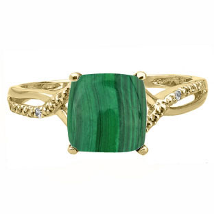 Yellow Gold Cushion-Cut Malachite Diamond Ring by Gemologica Jewelry